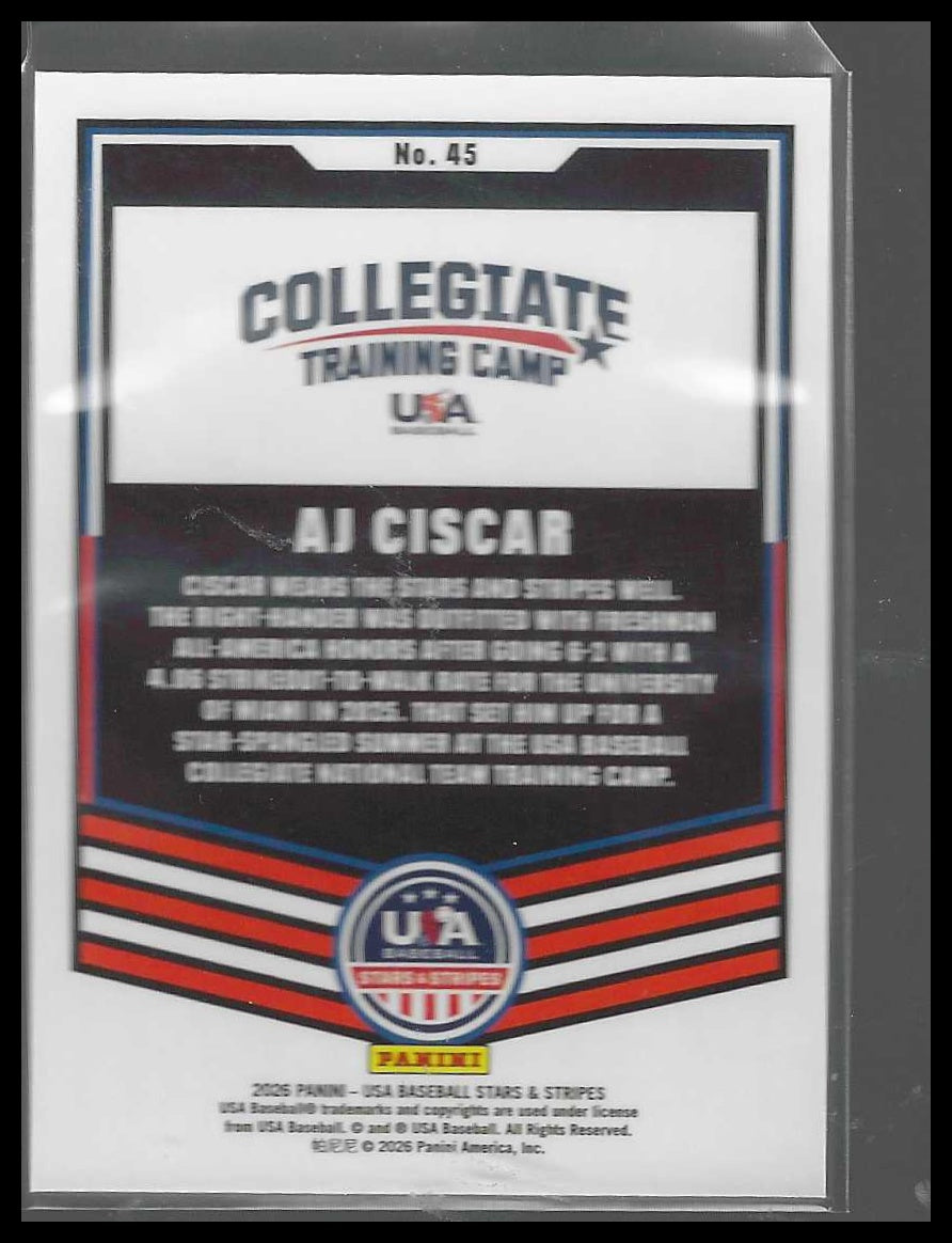 2026 Panini Stars & Stripes Prizm USA Baseball #45 AJ Ciscar
