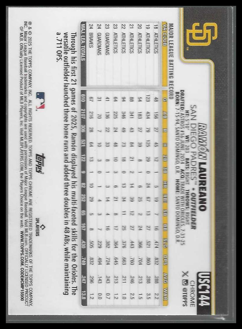 2025 Topps Chrome Update #USC144 Ramón Laureano Sepia Refractors Padres