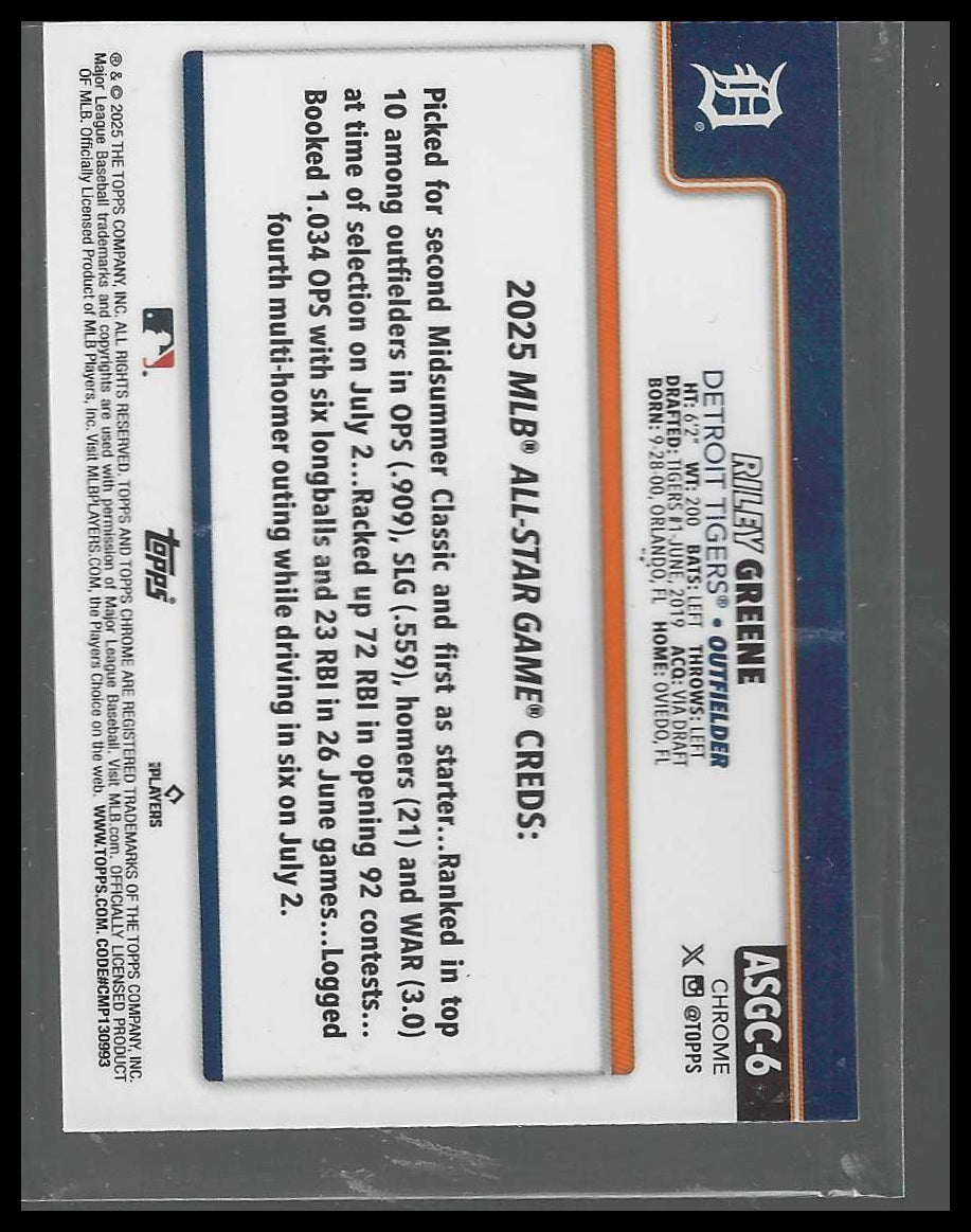 2025 Topps Chrome Update #ASGC-6 Riley Greene 2025 All-Star Game Refractor