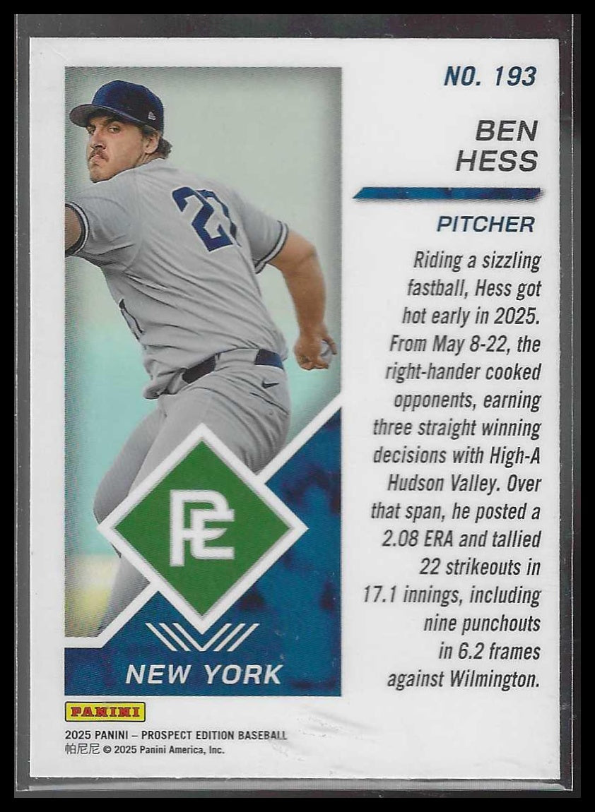 2025 Panini Prospect Edition #193 Ben Hess New York Yankees