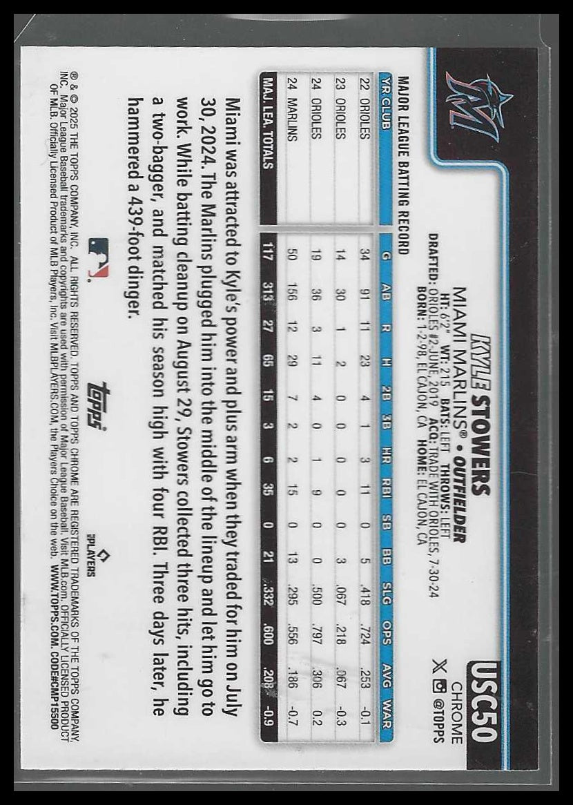 2025 Topps Chrome Update #USC50 Kyle Stowers Sepia Refractors Miami Marlins