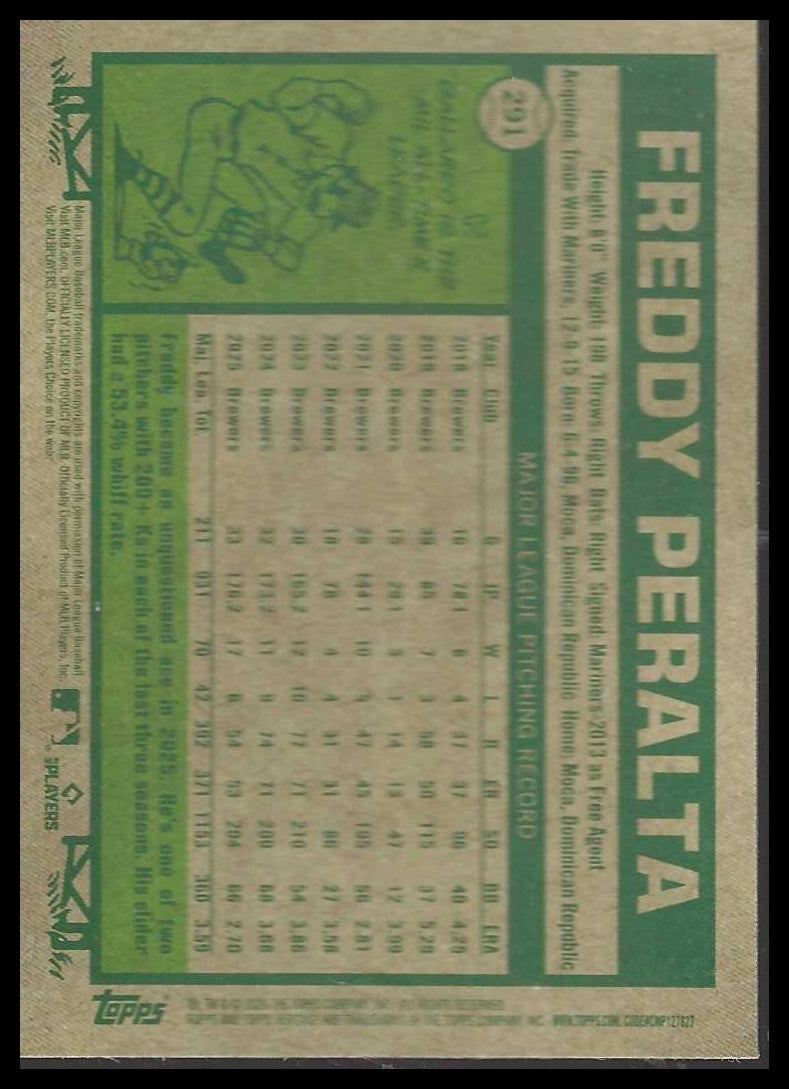 2026 Topps Heritage #291 Freddy Peralta Chrome Pink Sparkle Refractors Brewers