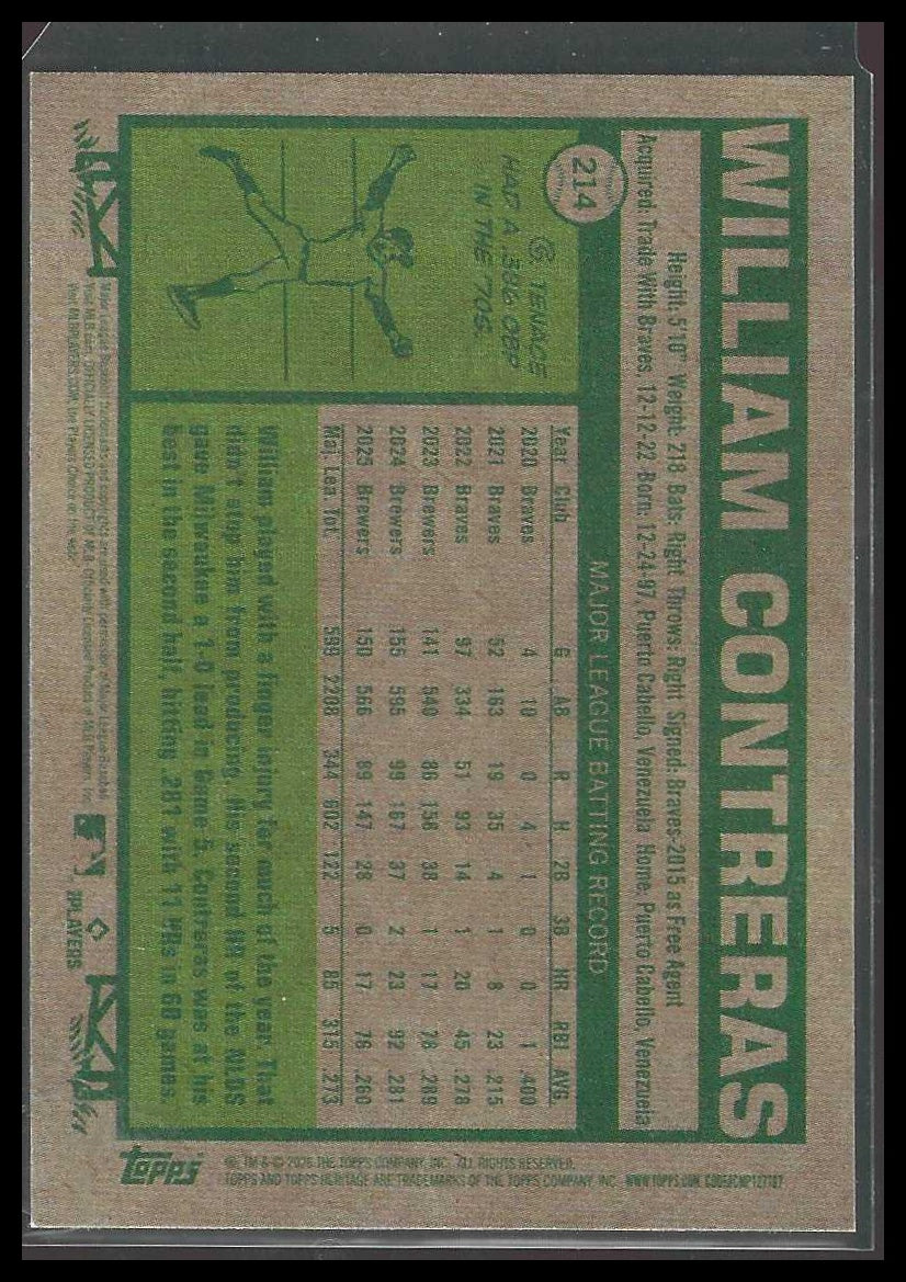 2026 Topps Heritage #214 William Contreras Light Purple Milwaukee Brewers