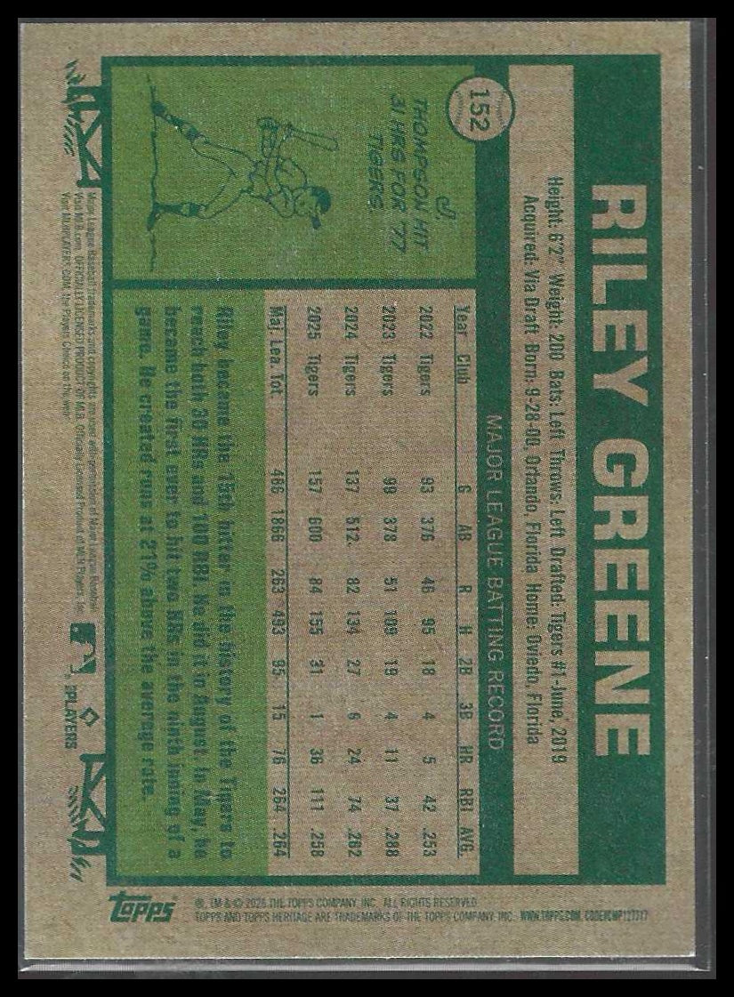 2026 Topps Heritage #152 Riley Greene Detroit Tigers