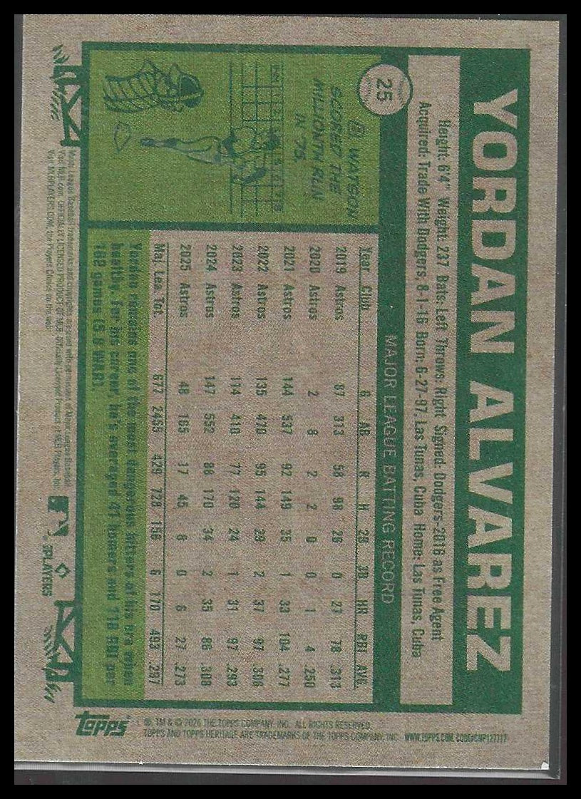 2026 Topps Heritage #25 Yordan Alvarez Houston Astros