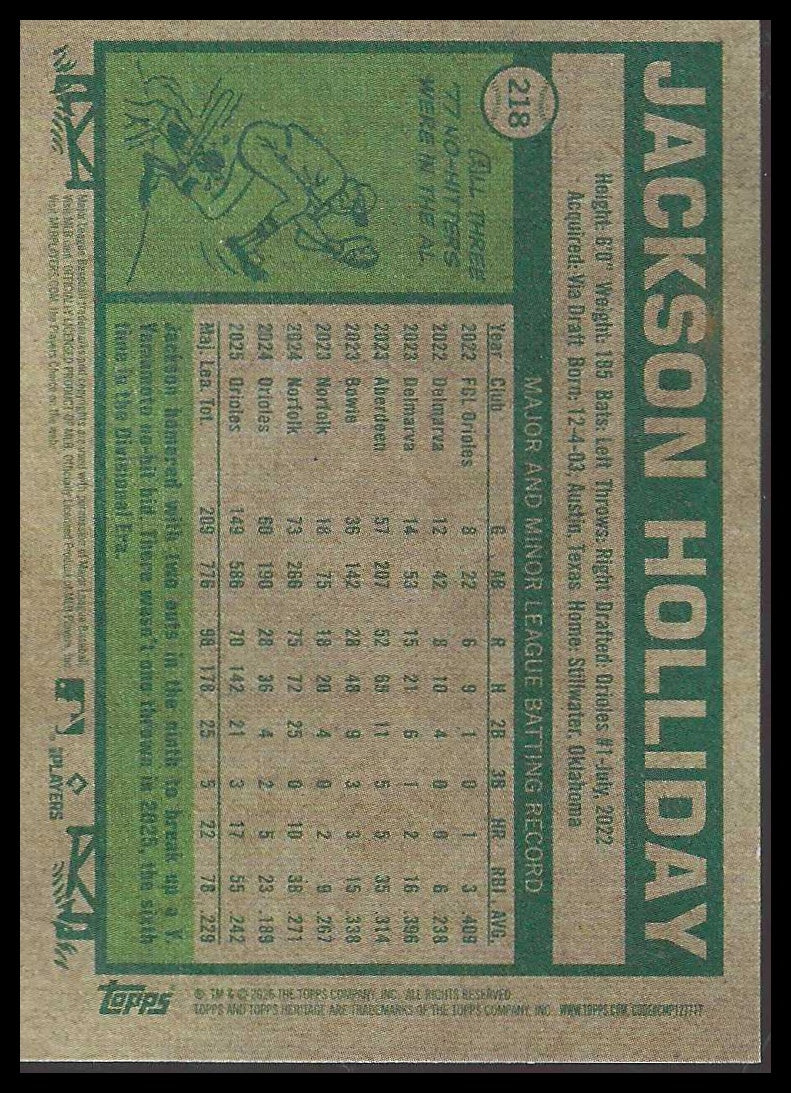 2026 Topps Heritage #218 Jackson Holliday Baltimore Orioles