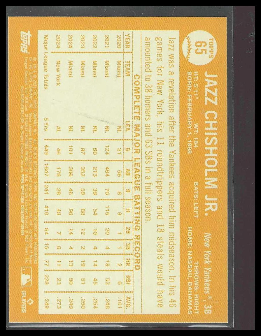 2025 Topps Archives #65 Jazz Chisholm Jr. Black Foilboard New York Yankees
