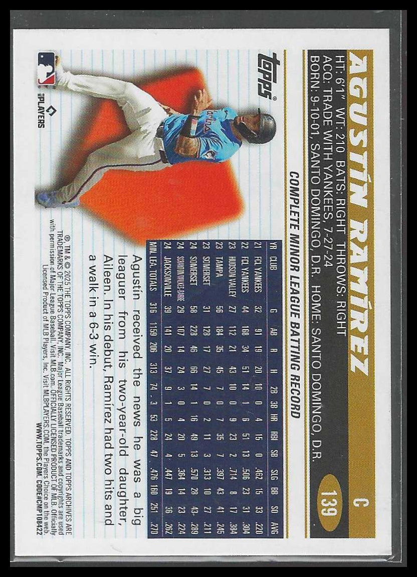 2025 Topps Archives #139 Agustín Ramírez Black Foilboard Miami Marlins Rookie