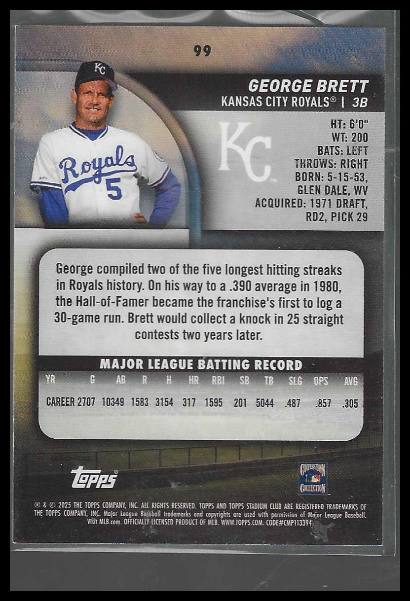 George Brett 2025 Topps Stadium Club Turquoise Foil /99 Royals GEM
