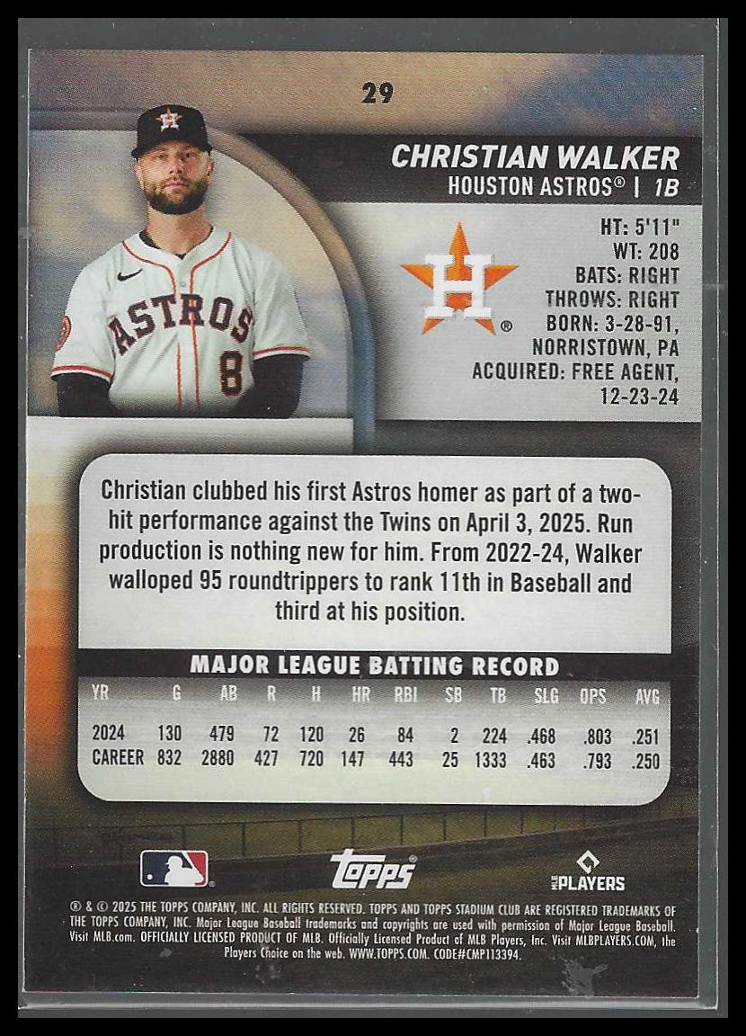 2025 Stadium Club #29 Christian Walker Pink Foil Houston Astros