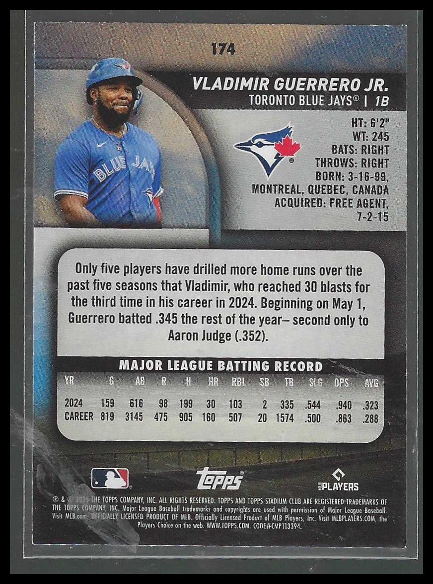 2025 Stadium Club #174 Vladimir Guerrero Jr. Lime Green Toronto Blue Jays