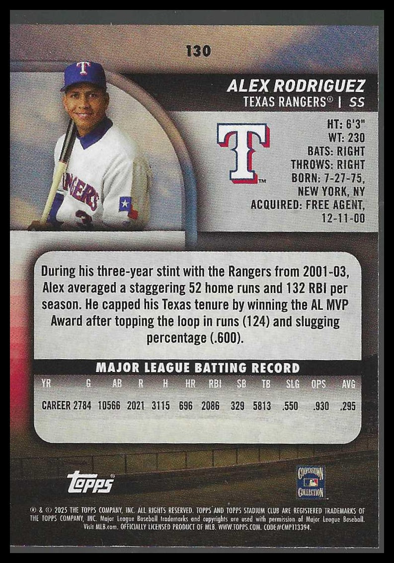 2025 Stadium Club #130 Alex Rodriguez Lime Green Texas Rangers