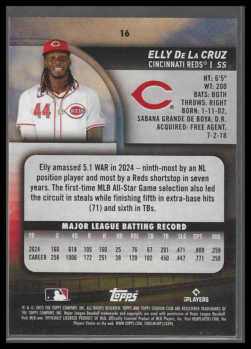 2025 Stadium Club #16 Elly De La Cruz Cincinnati Reds