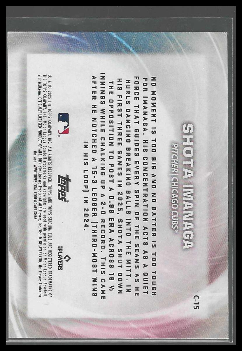 2025 Stadium Club #C-15 Shota Imanaga Concentration Chicago Cubs
