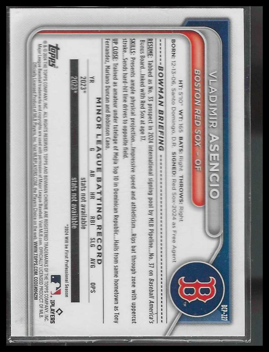 2024 Bowman Chrome BCP227 Vladimir Asencio Prospects Blue Mojo Refractors #/150