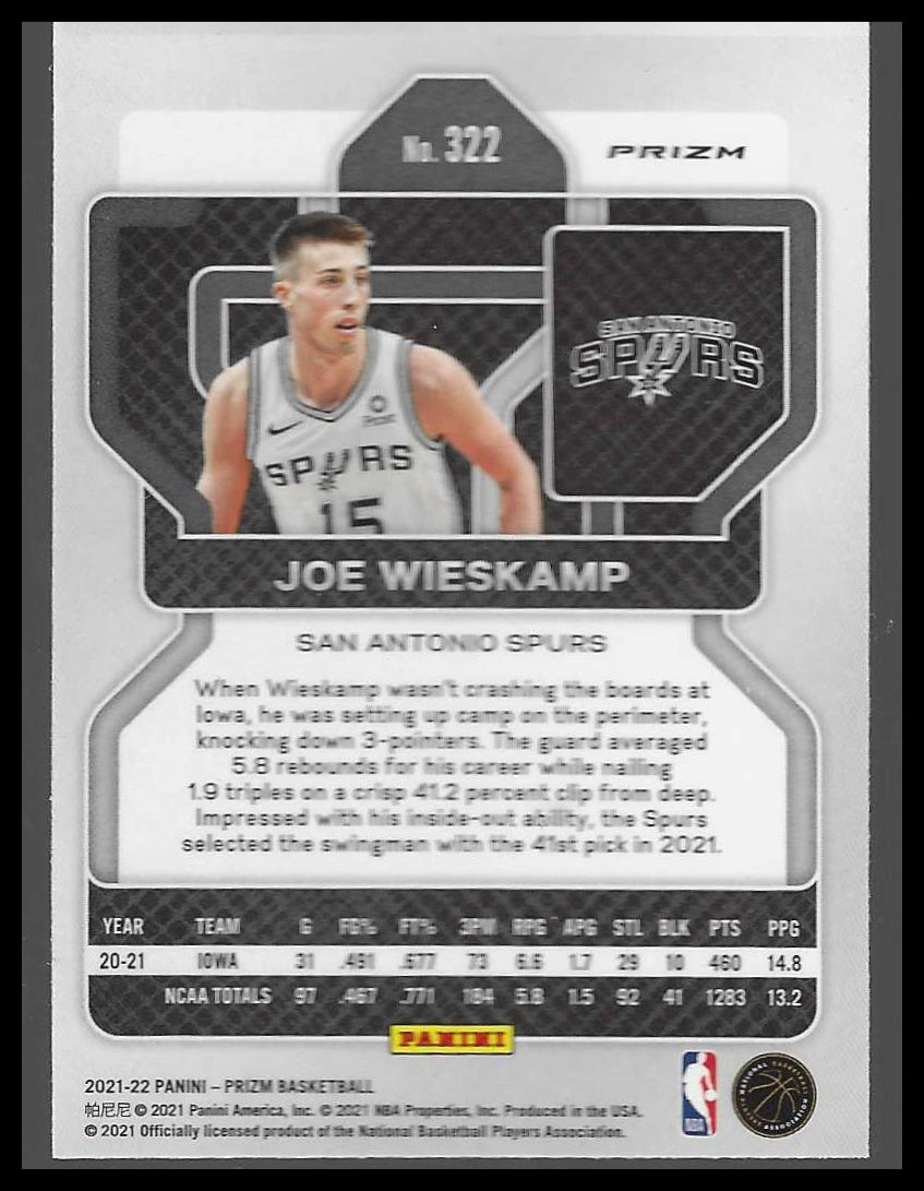 2021-22 Panini Prizm #322 Joe Wieskamp Green San Antonio Spurs Rookie
