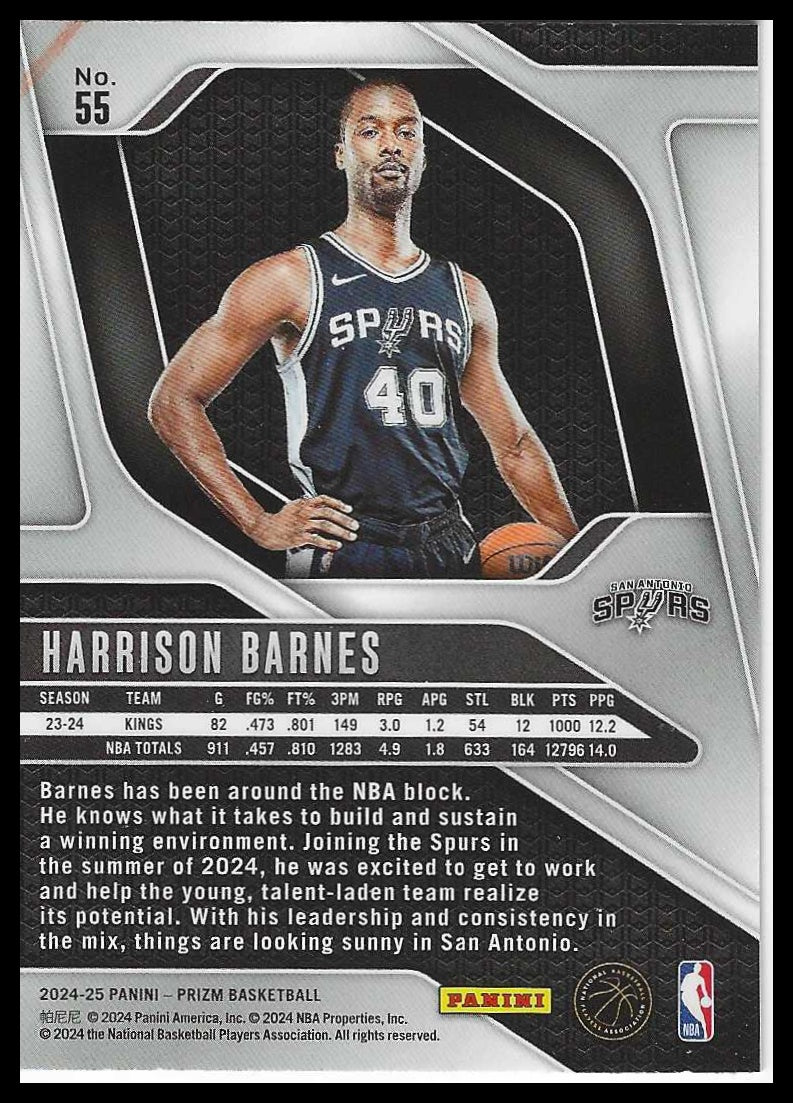 2024-25 Panini Prizm #55 Harrison Barnes San Antonio Spurs