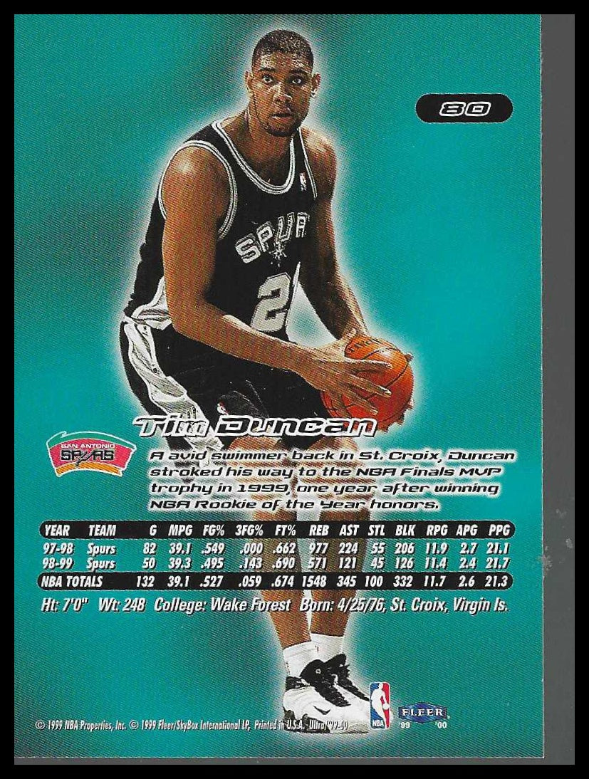 1999-00 Ultra #80 Tim Duncan San Antonio Spurs