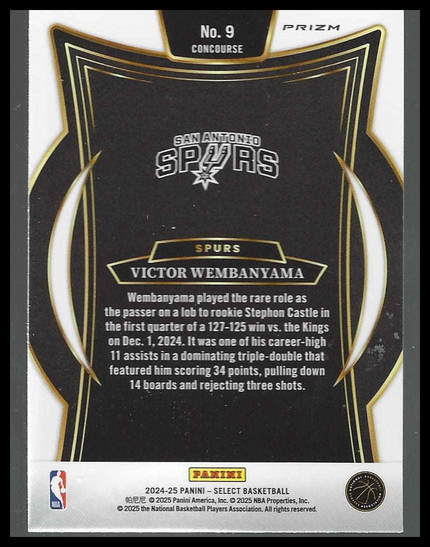 2024-25 Panini Select #9 Victor Wembanyama Silver Prizm San Antonio Spurs