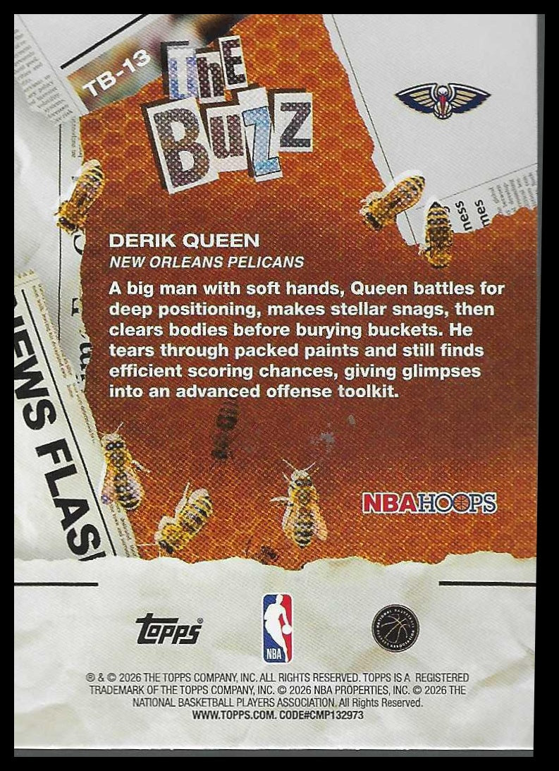 2025-26 Topps NBA Hoops #TB-13 Derik Queen RC The Buzz Foil Insert Pelicans