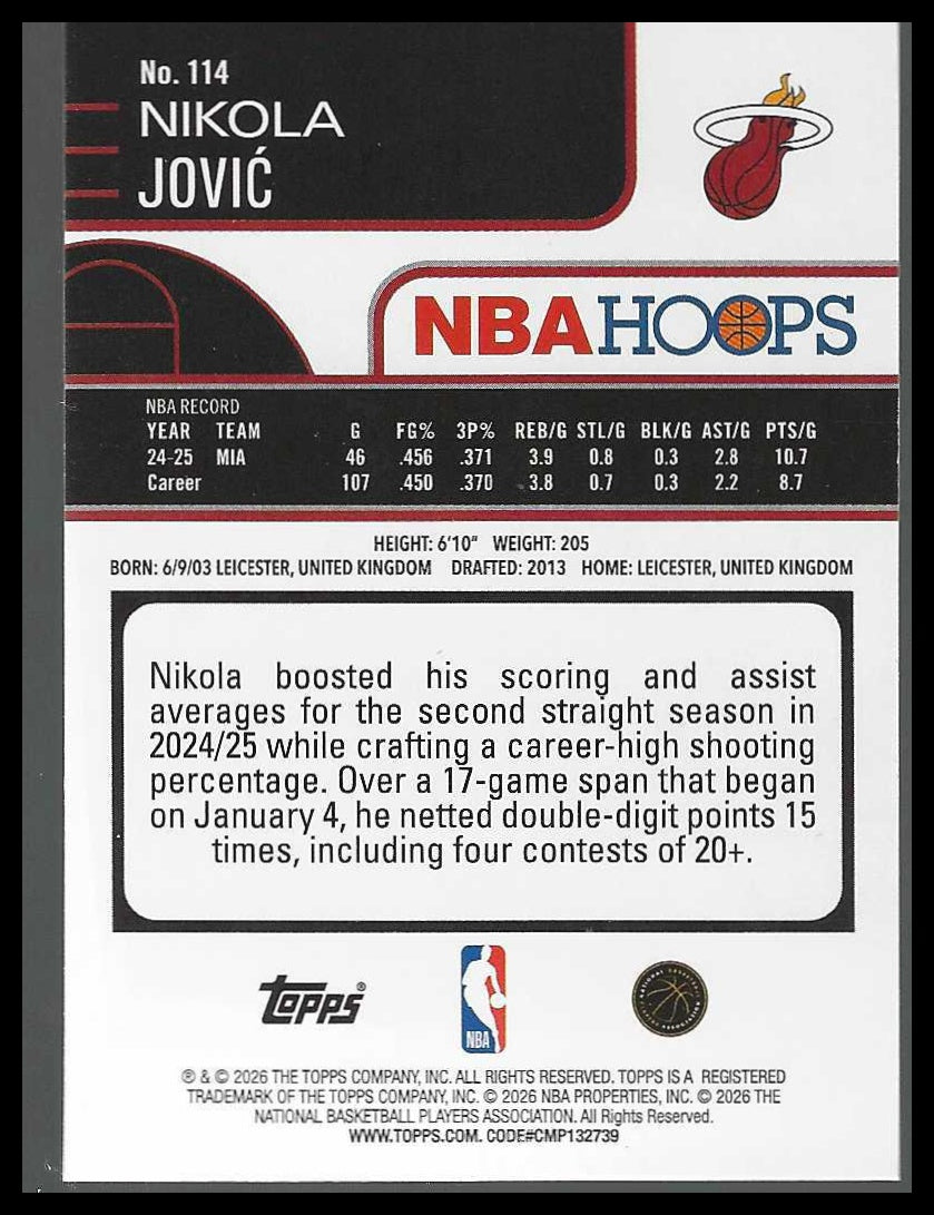 2025-26 Hoops #114 Nikola Jovic