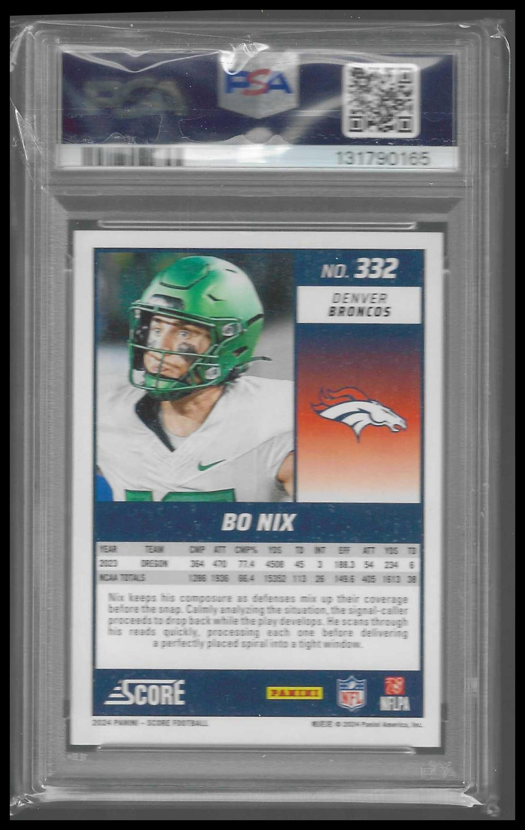2024 Score Green #332 Bo Nix Rookie PSA 7