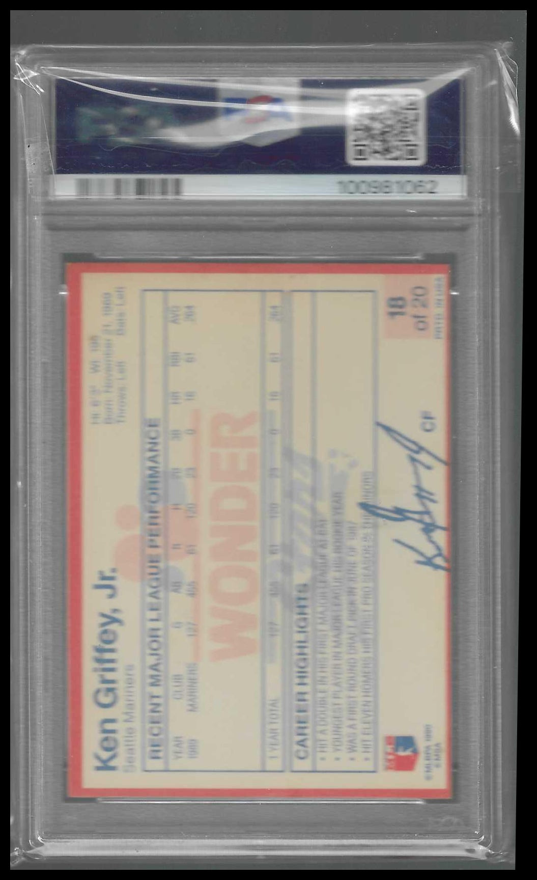 1990 Wonder Bread Stars #18 Ken Griffey, Jr. PSA 7