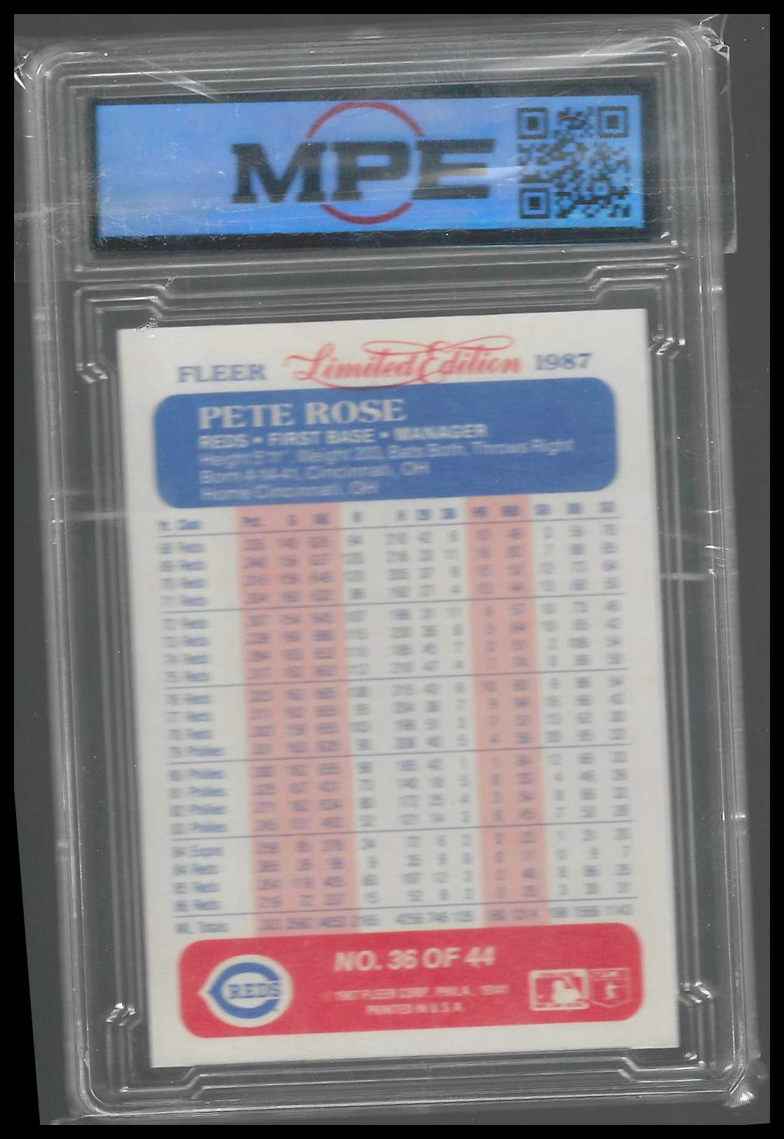 1987 Fleer Limited Edition #36 Pete Rose MPE 8.5