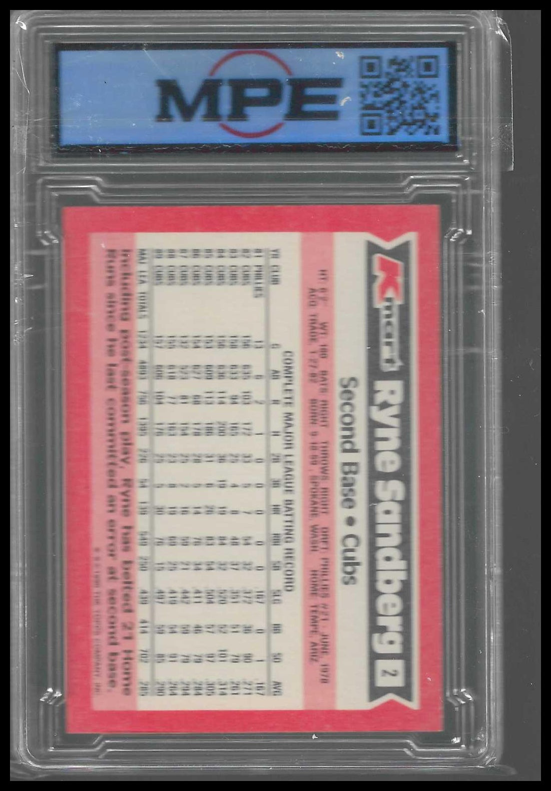 1990 Topps Kmart Super Stars #2 Ryne Sandberg MPE 8.5