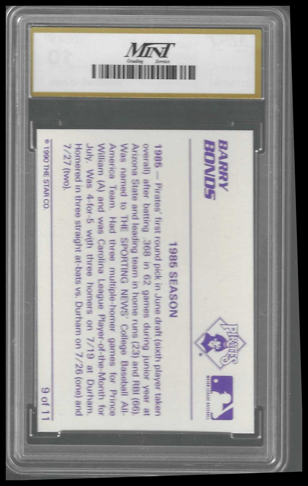 1990 Star Barry Bonds #9 *ERROR* Bobby Bonds Mint 10