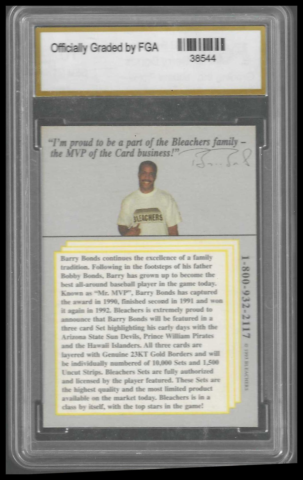 1993 Bleachers 23KT Barry Bonds #1/5000 FGA GEM/MT 10