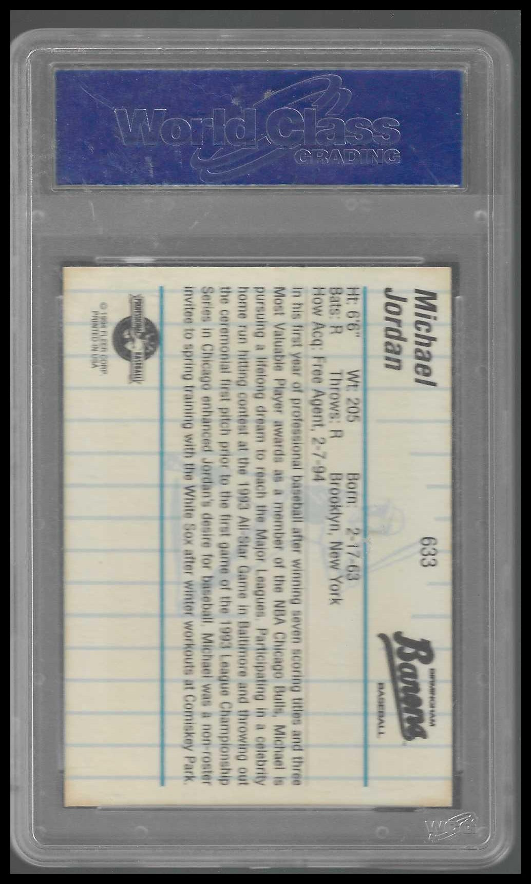 1994 Fleer ProCards : Barons fully visible #633a Michael Jordan WCG GEM-MT 10