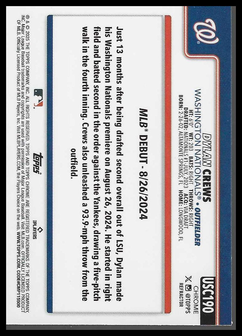 2025 Topps Chrome Update Refractors #USC190 Dylan Crews