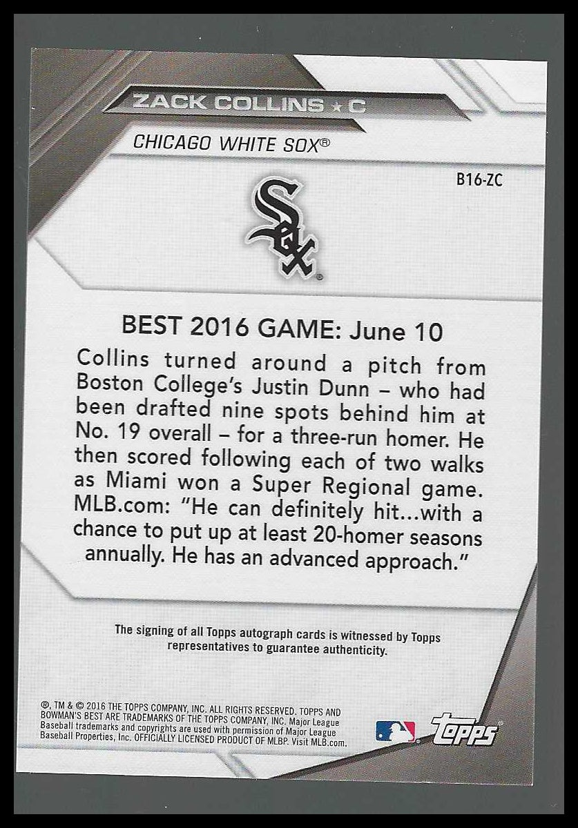 2016 Bowman's Best Best of 2016 Autographs #B16-ZC Zack Collins