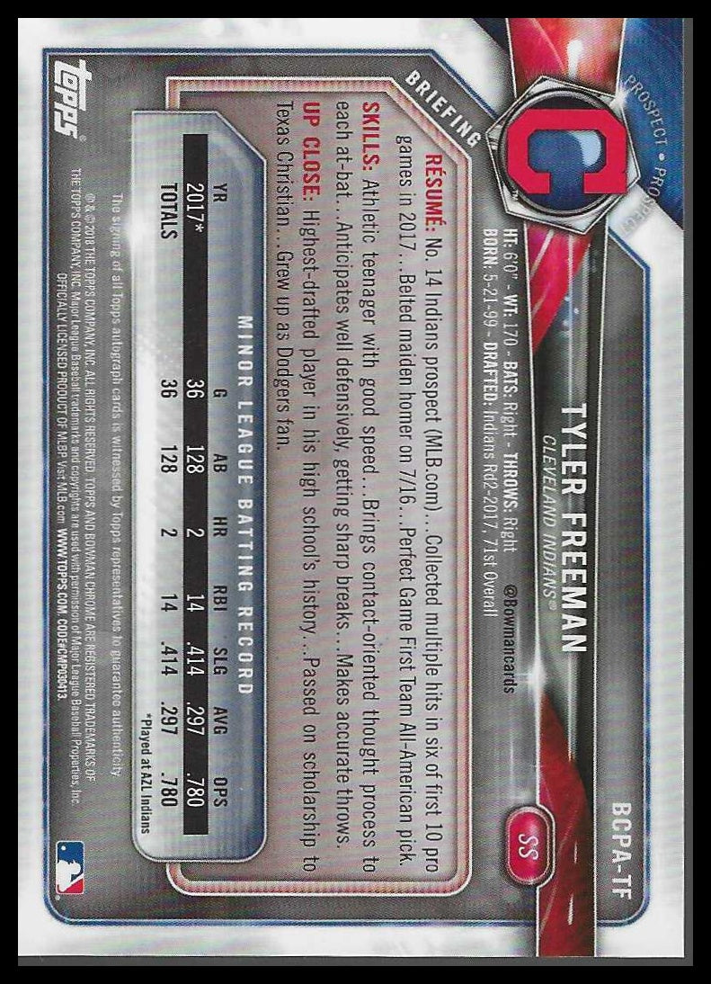 2018 Bowman Chrome Prospects Autographs #BCPA-TF Tyler Freeman
