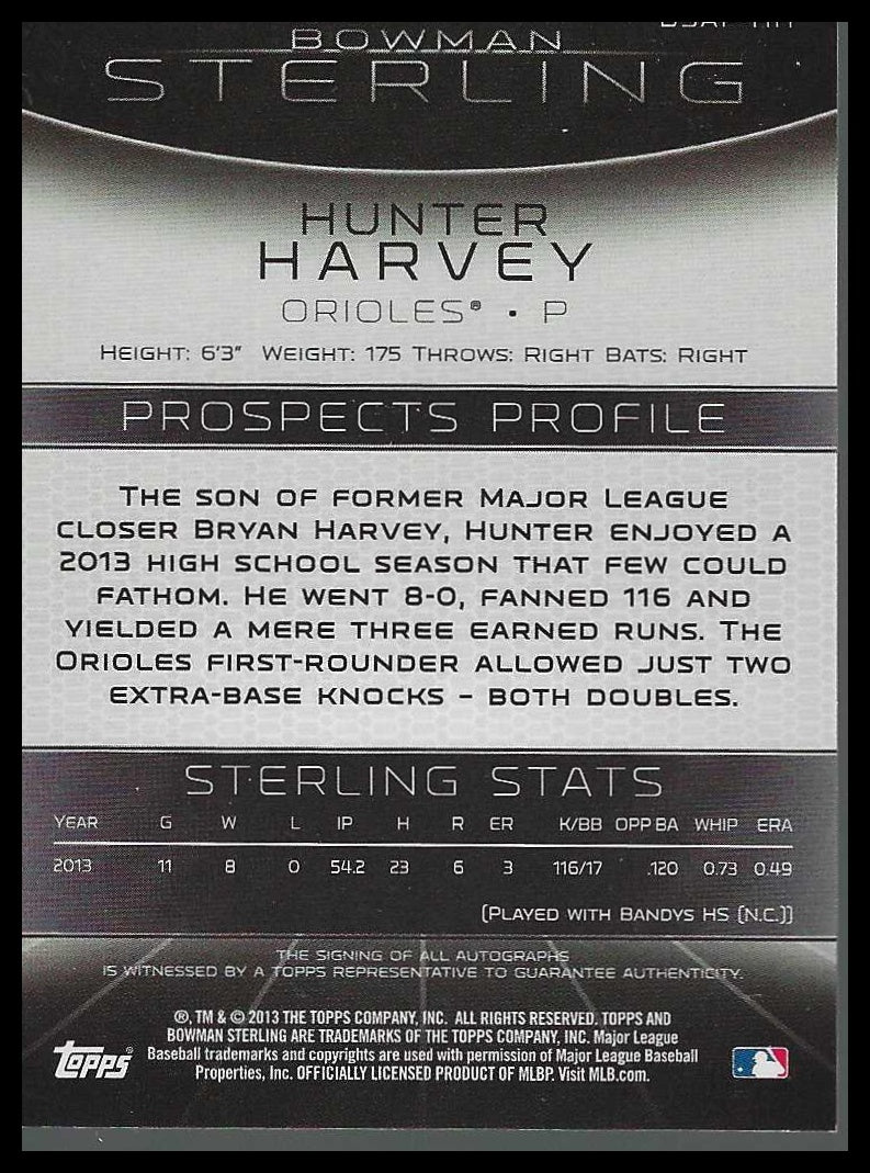 2013 Bowman Sterling Prospect Autographs #BSAP-HH Hunter Harvey
