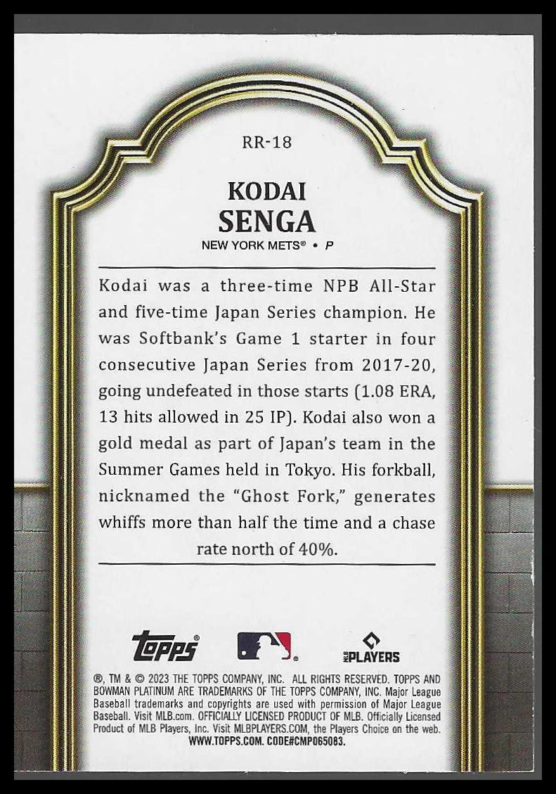 2023 Bowman Platinum Renowned Rookies Purple #RR-18 Kodai Senga