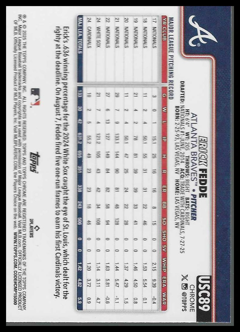 2025 Topps Chrome Update Aqua RayWave Refractor #USC89 Erick Fedde #102/199