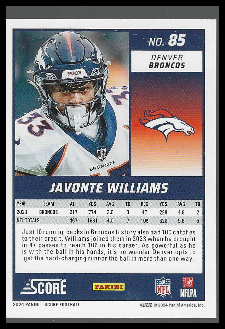 2024 Score Spokes #85 Javonte Williams #042/180
