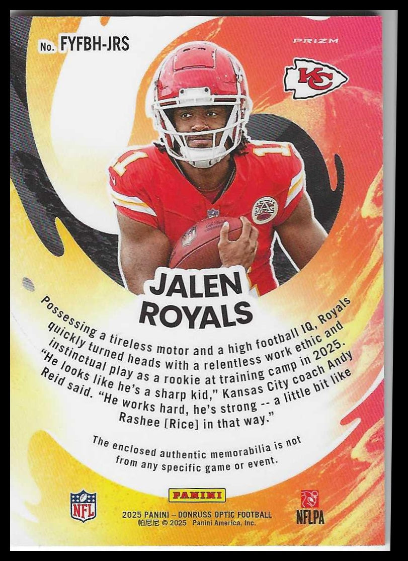 2025 Donruss Optic First Year Fresh Blue Hyper #FYFBH-JRS Jalen Royals