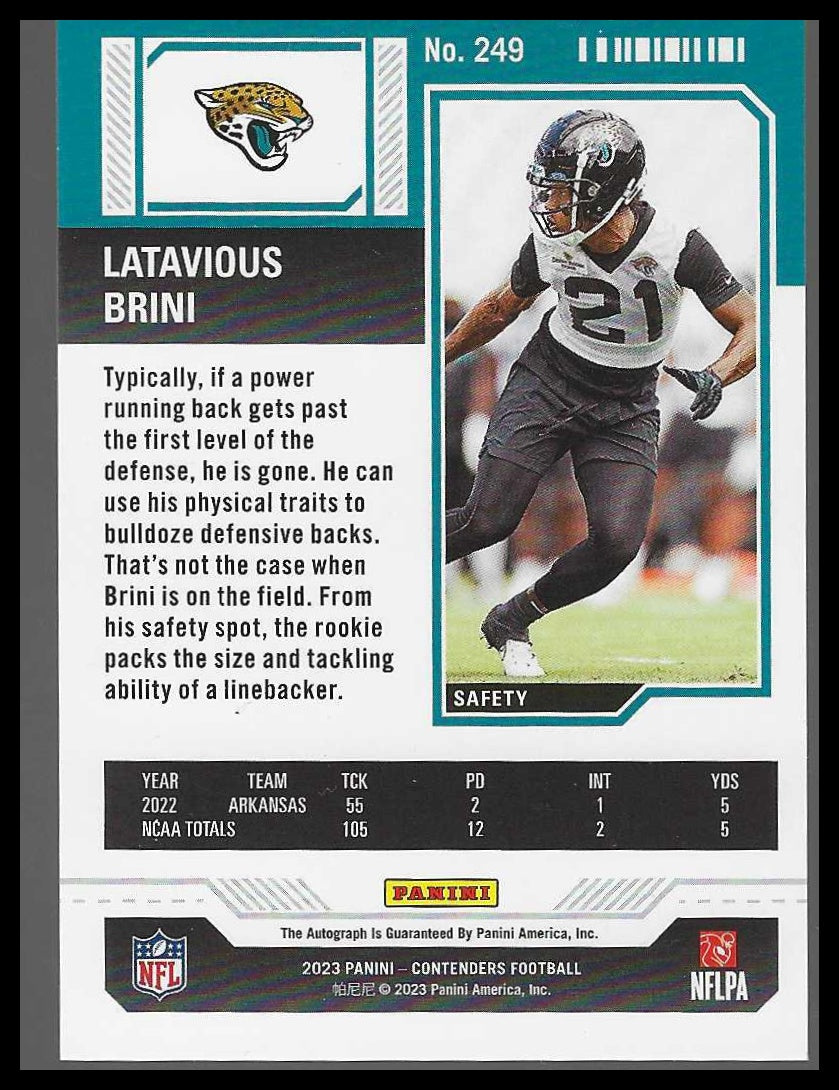 2023 Panini Contenders #249 Latavious Brini Rookie Autograph