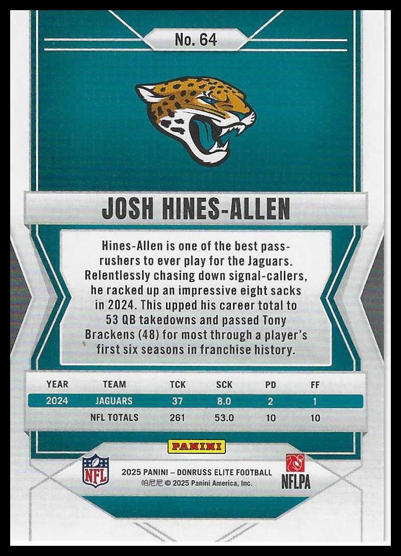 2025 Donruss Elite Aspirations Lime Green #64 Josh Hines-Allen #758/999