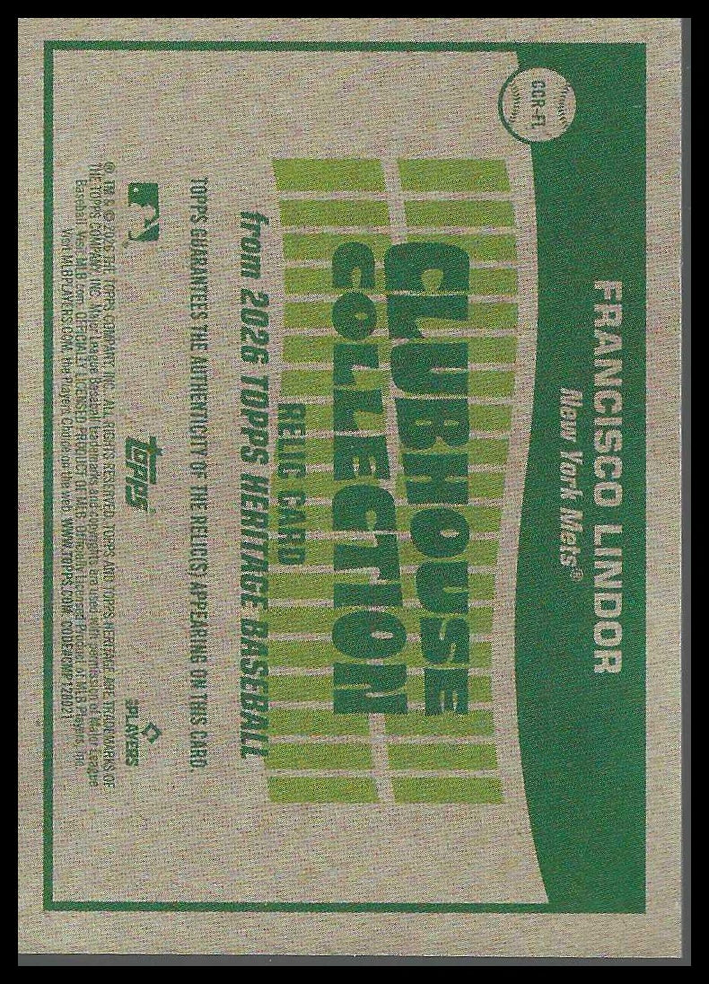 2026 Topps Heritage Clubhouse Collection Relics #CCR-FL Francisco Lindor
