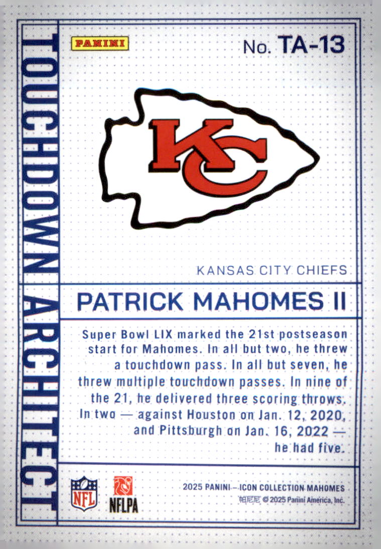 2025 Panini Mahomes Icon Collection - Touchdown Architect Patrick Mahomes #TA-13