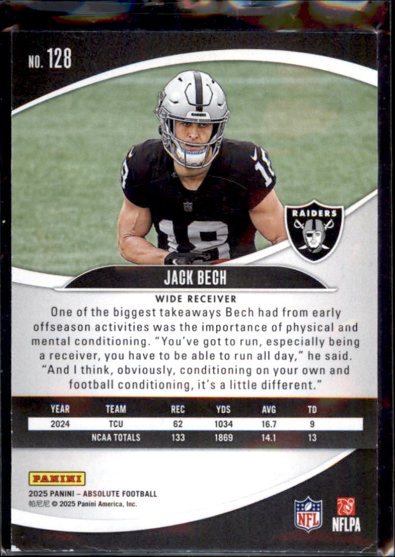 2025 Panini Absolute Red & Green Plaid #128 Jack Bech Rookie RC