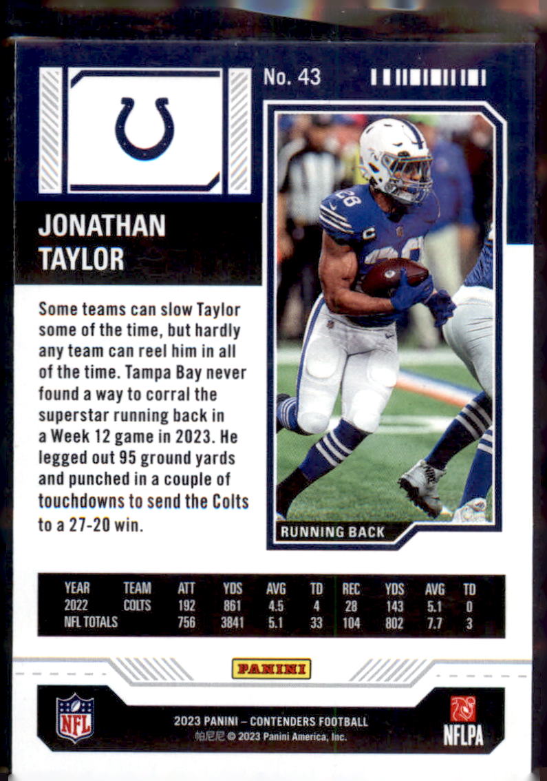 2023 Panini Contenders Season Ticket Retail #43 Jonathan Taylor