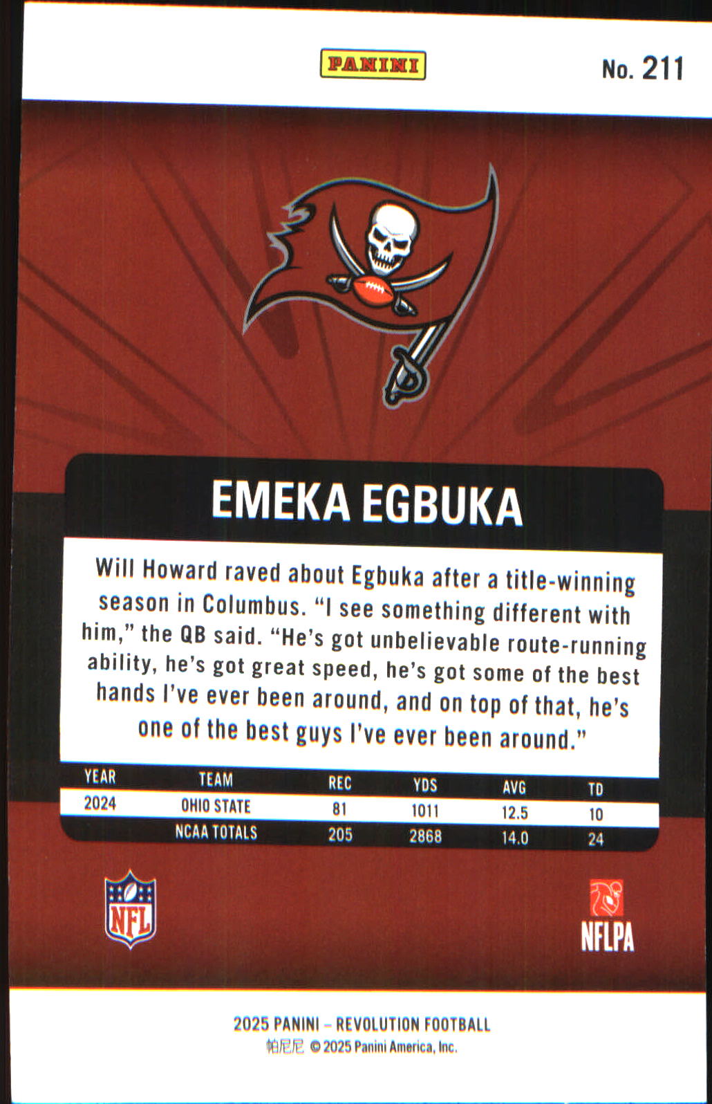 2025 Panini Revolution Red Cosmo #211 Emeka Egbuka