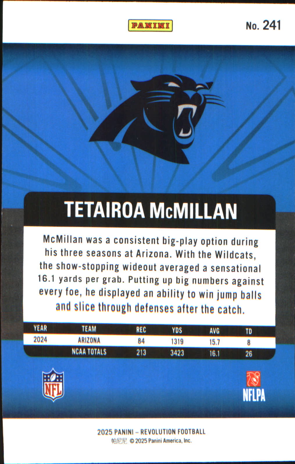 2025 Panini Revolution #241 Tetairoa McMillan Rookie RC
