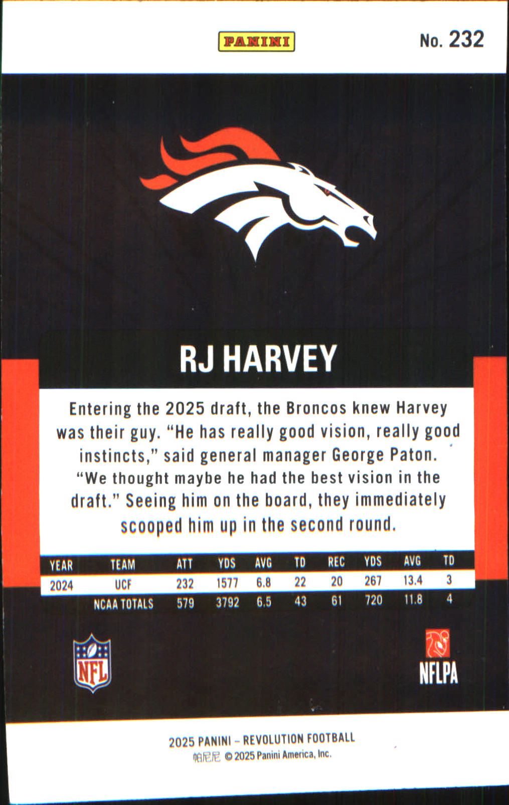 2025 Panini Revolution Red Storm #232 RJ Harvey