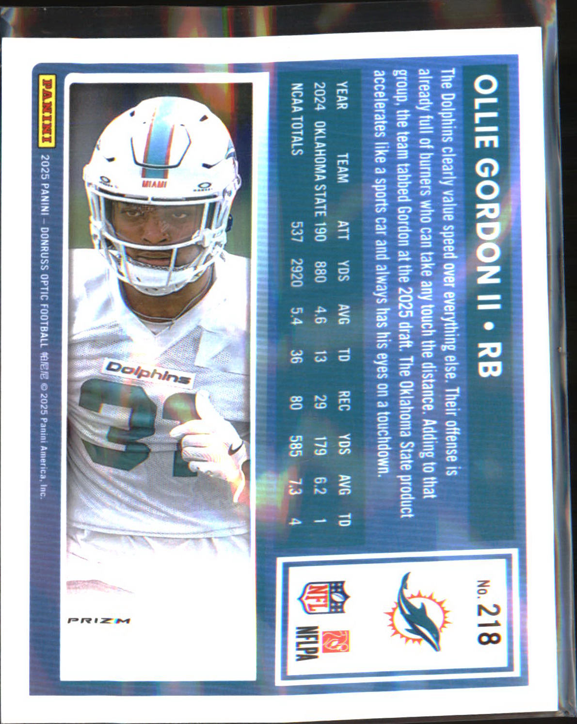 2025 Donruss Optic Blue Hyper Prizm Rated Rookie #394 Ollie Gordon II Rookie RC